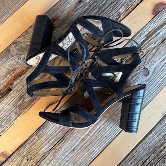 Sam Edelman Yardley black suede strappy heeled sandals - lace up - size 9.5 - Picture 7 of 8